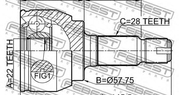 Febest 2910-FLIIR<br>OUTER CV JOINT REAR 22X57.7X28